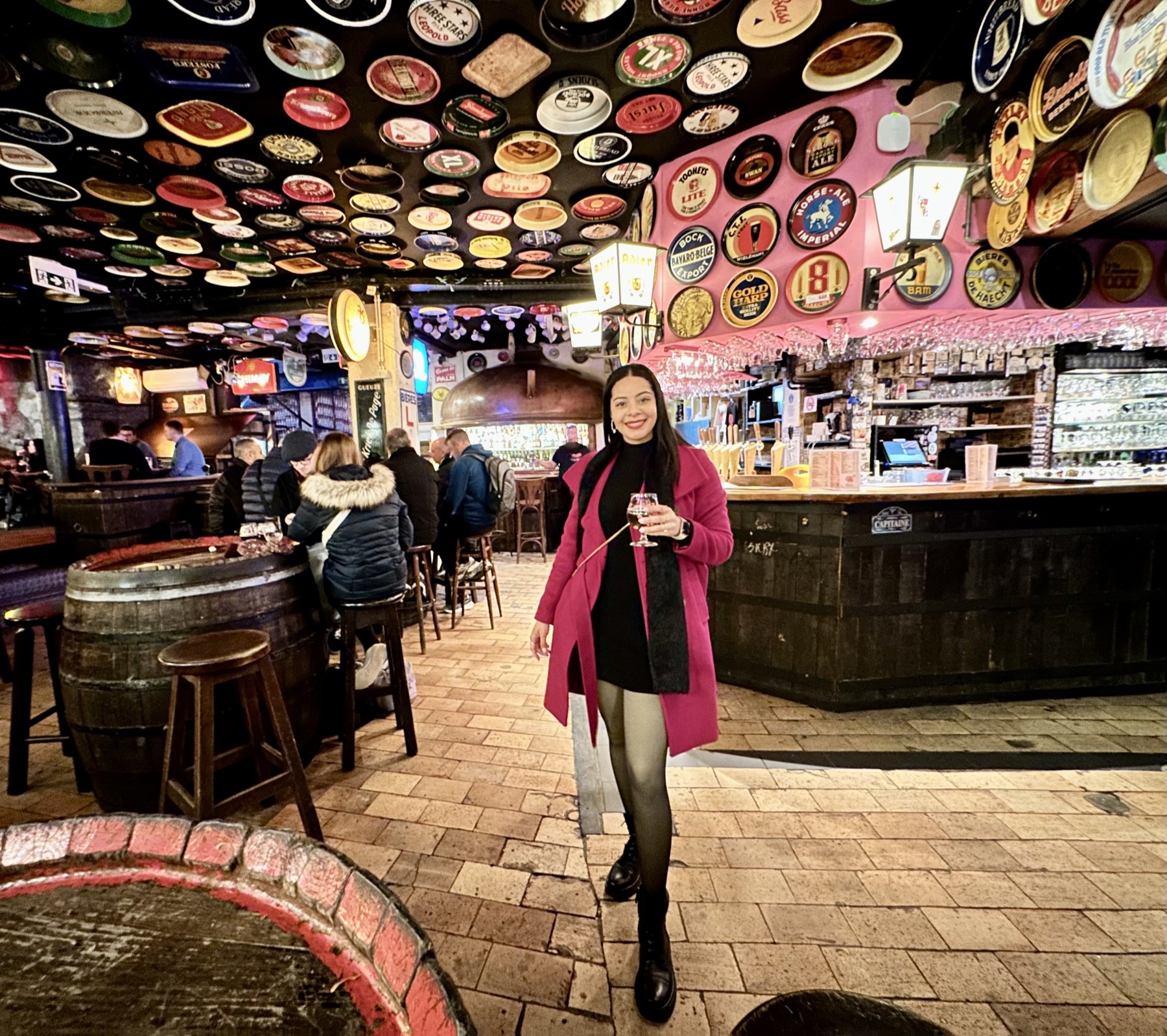 Eliza enjoying a Belgian beer inside Delirium Village