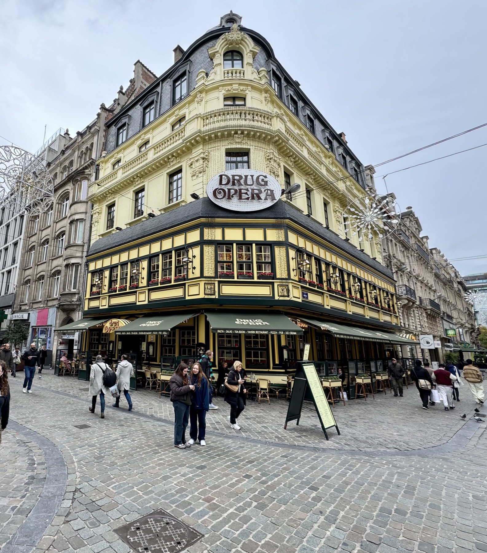 Historic architecture and the Drug Opera café in central Brussels