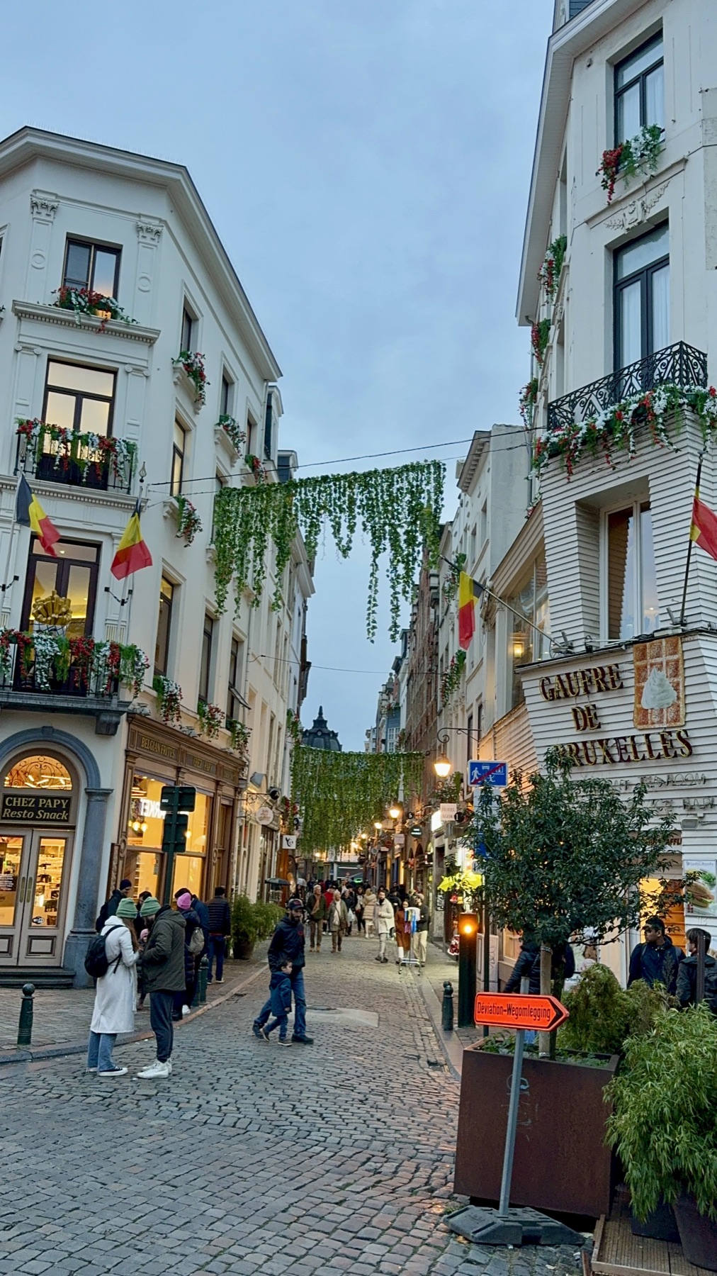 A lively decorated street in central Brussels