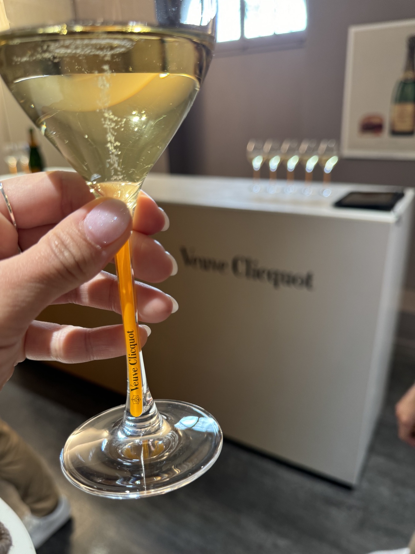 A glass of Veuve Clicquot Champagne at the tasting
